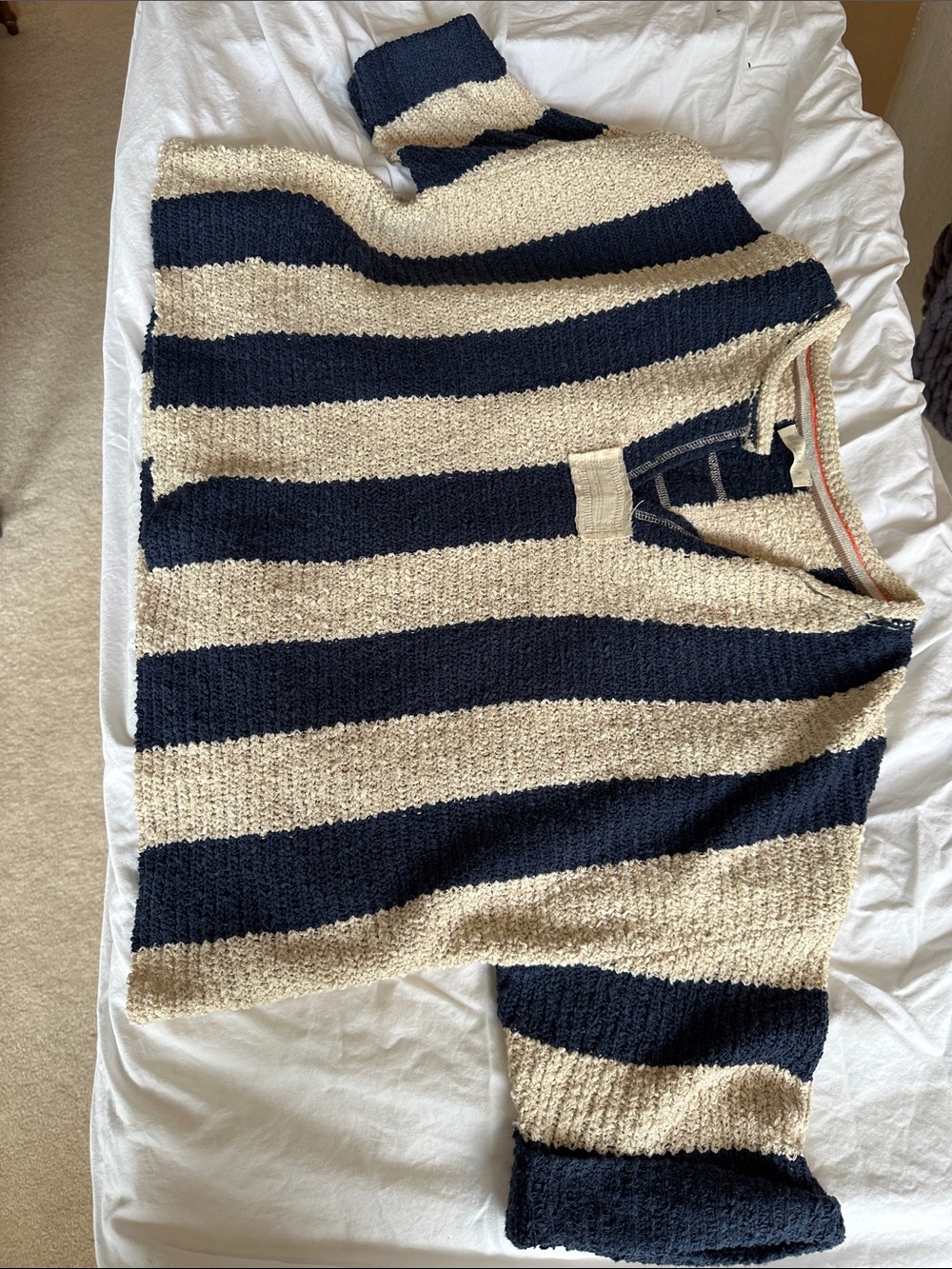 ILLA ILLA Navy and Cream Striped short Sleeved Sweater